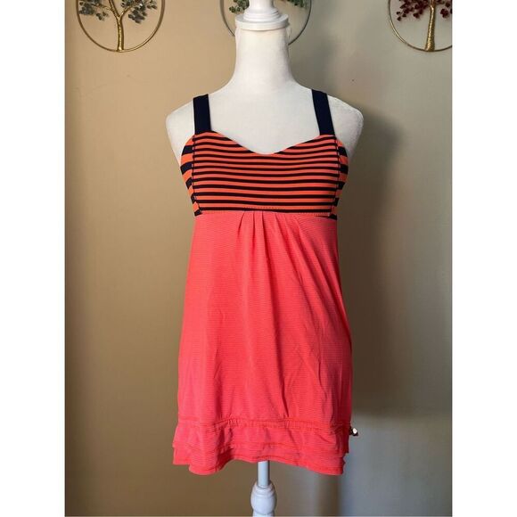 Lululemon Run: Back On Track Orange Dark Navy Blue Athletic Tank Top Size 4 - Picture 1 of 6